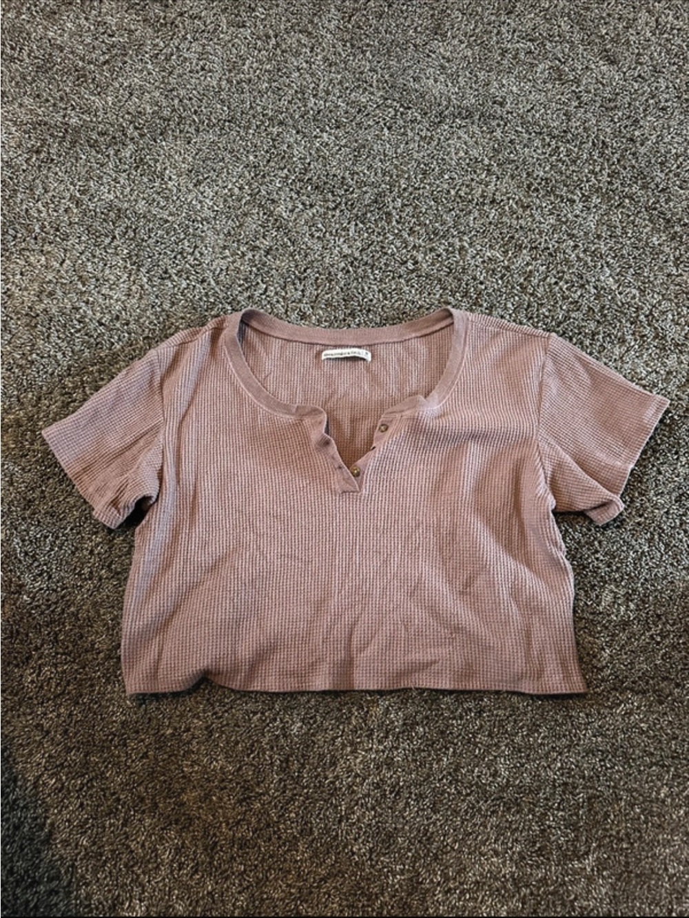 Abercrombie & Fitch Dusty Mauve Ribbed Notch-Crop Top